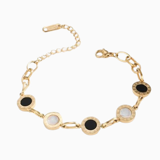 Black and white shell gold bracelet